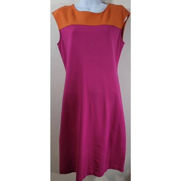 Talbots Pink Orange Color Block Sheath Short Sleeve Dress 6 Lightweight Stretchy - Picture 1 of 5